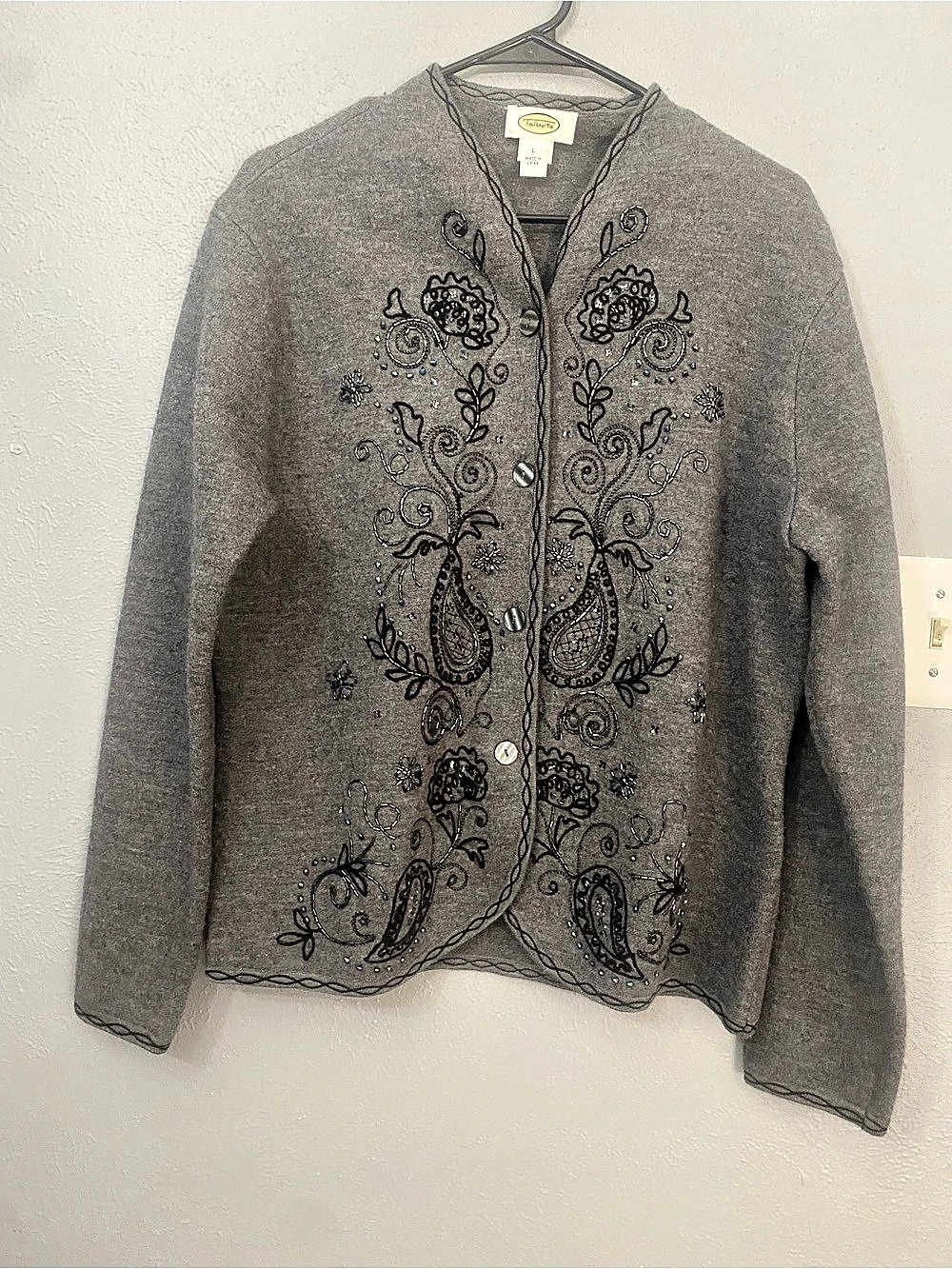 Talbots Merino Wool Embellished Paisley Cardigan Large